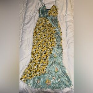 PrettyLittleThing Yellow & Sage Green Floral Slip Dress